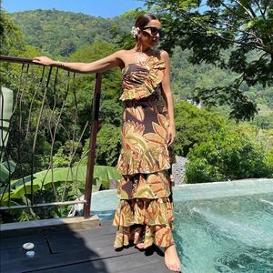 2 PCS ZARA LINEN BLEND RUFFLED PRINTED TOP + SKIRT